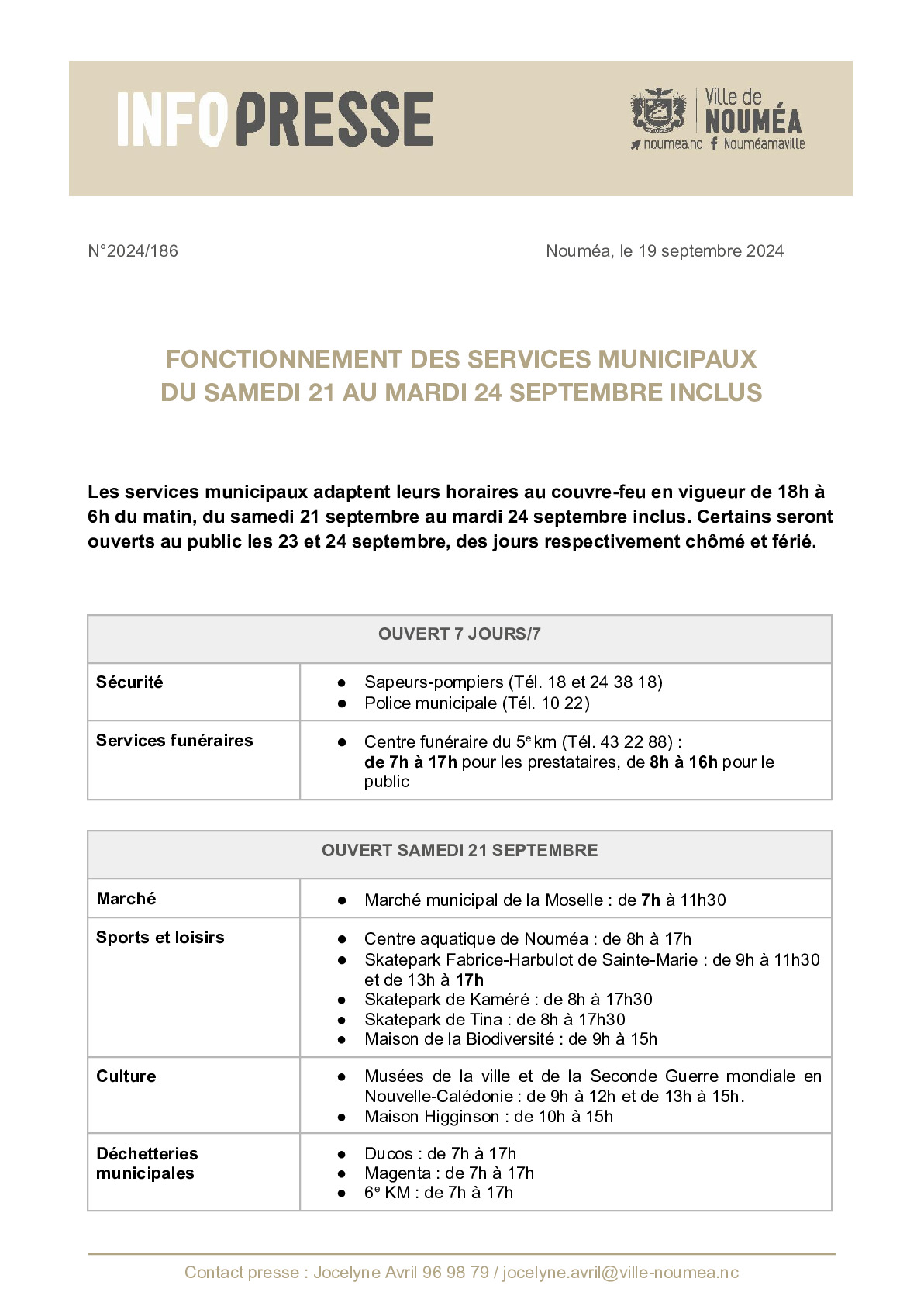 186 IP Fonctionnement des services municipaux - 21 au 24 septembre.pdf